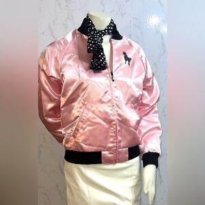 NWOT Pink Satin Poodle Bomber Jacket